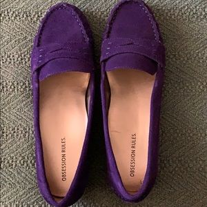 Obsession Rules purple suede loafers.